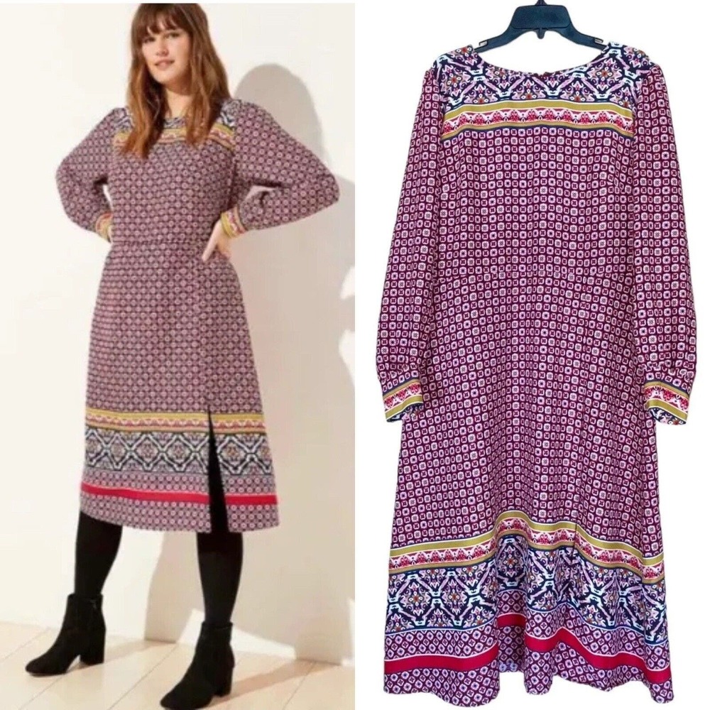 LOFT Colorful Midi Dress Plus Size 16